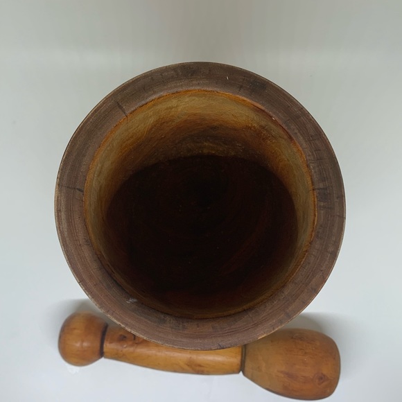 Vintage Hand Carved Wood Footed Mortar and Pestle Set! - Picture 6 of 11